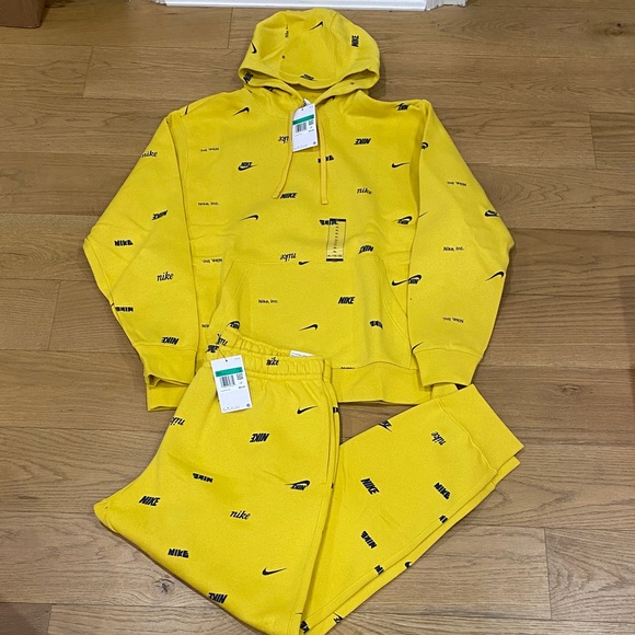 Nike Other - Nike Yellow Allover Logo Hoodie & Joggers Set - Black Accents